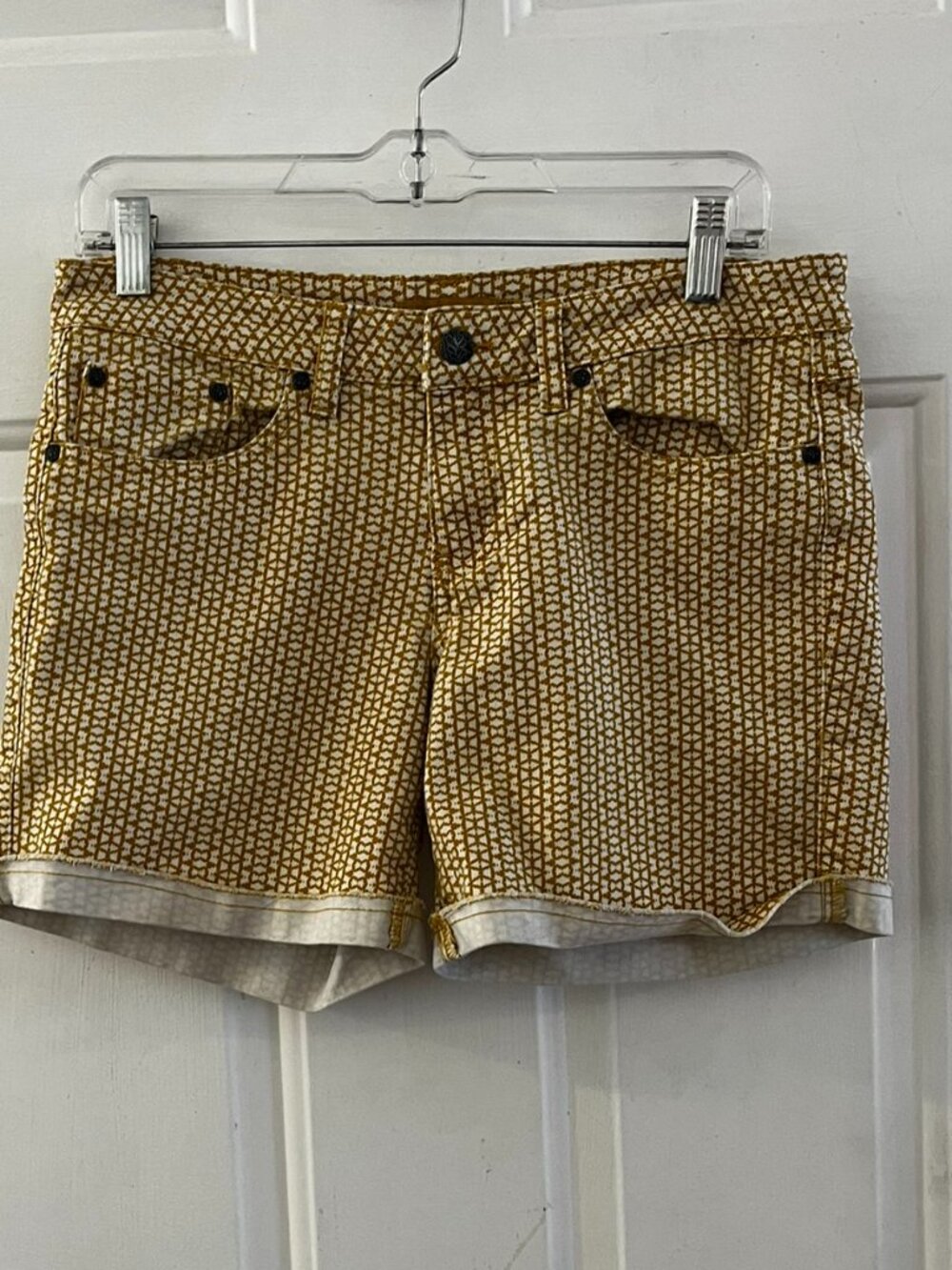 Prana Woman's Kara Marigold Organic Cotton Stretch Mixer Summer Shorts sz 6
